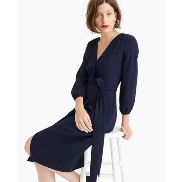 J. Crew 365 Crepe Career Wrap Dress Navy Blue Size 8‎ - Picture 2 of 11